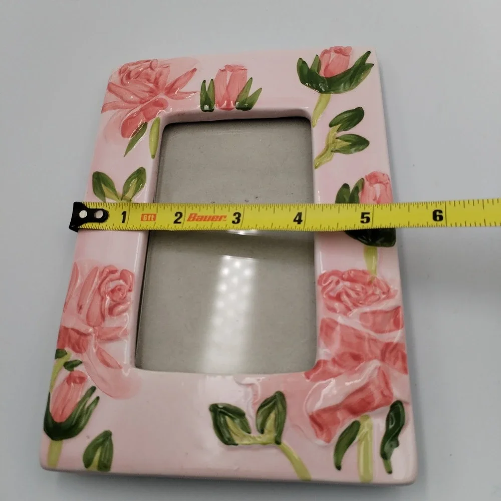 Pink Porcelain Picture Frame with‎ Pink Roses 3.5